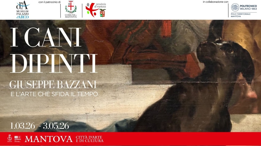 locandina della mostra "I cani dipinti. Giuseppe Bazzani e l’arte che sfida il tempo"